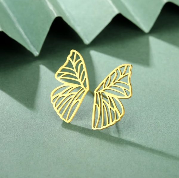 Elegant Stainless Steel Hollow Butterfly Wings Symmetrical Stud Earrings - Image 3