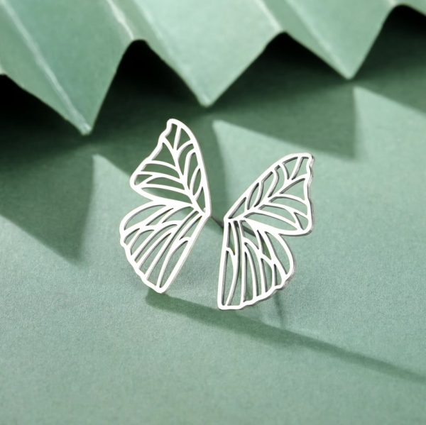 Elegant Stainless Steel Hollow Butterfly Wings Symmetrical Stud Earrings - Image 5