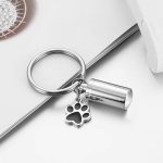 Stainless Steel Cylinder Cremation Keepsake Pet Paw Print Pendant Key-chain
