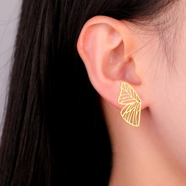 Elegant Stainless Steel Hollow Butterfly Wings Symmetrical Stud Earrings - Image 2