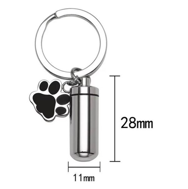 Stainless Steel Cylinder Cremation Keepsake Pet Paw Print Pendant Key-chain - Image 3