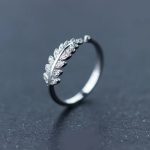 Sterling Silver Plated Zirconia Olive Leaves Adjustable Ring (Size 6-8)