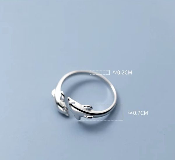 Elegant 18K 925 Sterling Silver Double Dolphin Adjustable Ring (Size 6-7) - Image 3