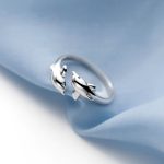 Elegant 18K 925 Sterling Silver Double Dolphin Adjustable Ring (Size 6-7)
