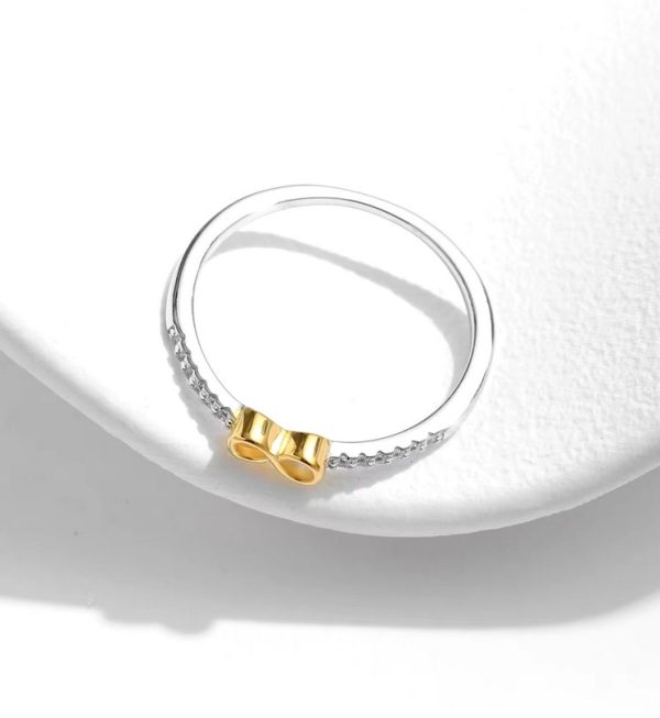 Genuine 925 Sterling Silver Classic Golden Infinity Zircon Ring - Image 4