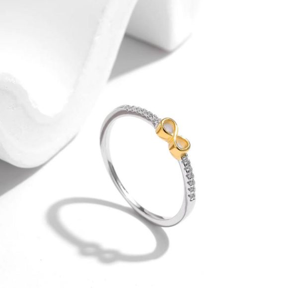 Genuine 925 Sterling Silver Classic Golden Infinity Zircon Ring - Image 2