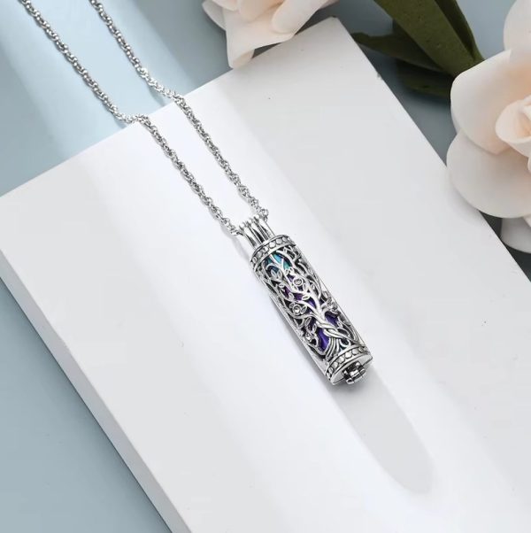 Elegant Flower Design Cremation Keepsake Cylinder Pendant Necklace - Image 3