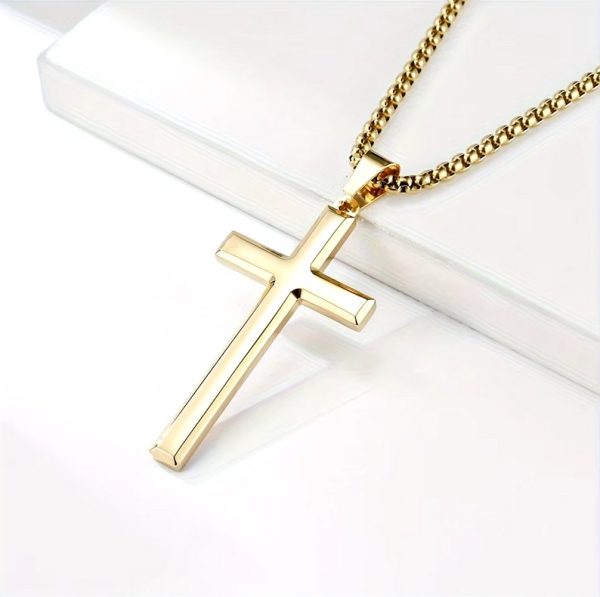 Quality 316L Stainless Steel Polished Faith Cross Pendant Necklace - Image 5