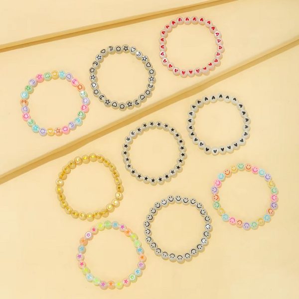 Kids Glow in the Dark Heart Star Cloud Smiling Face Elastic Beads Bracelet - Image 3