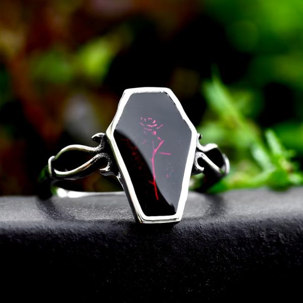 Quality Stainless Steel Creative Coffin Rose Design Personality Ring - Image 2