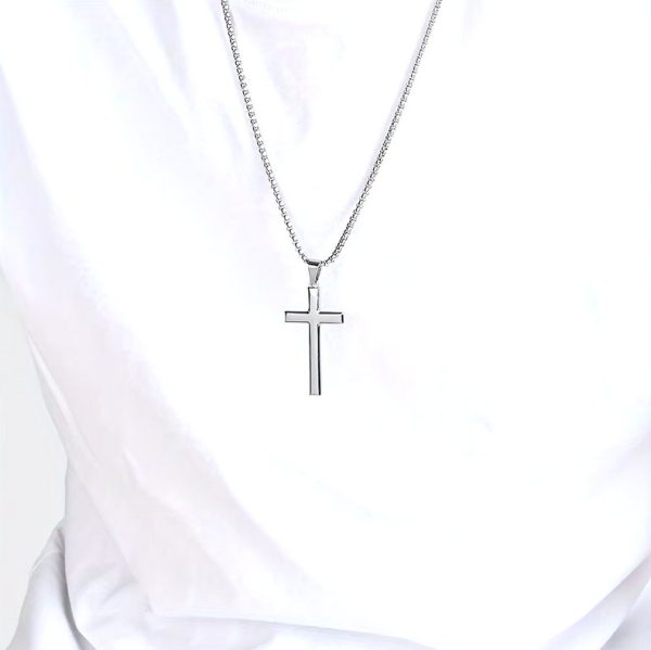 Quality 316L Stainless Steel Polished Faith Cross Pendant Necklace - Image 2