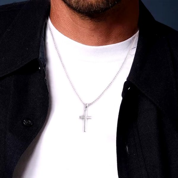 Quality 316L Stainless Steel Polished Faith Cross Pendant Necklace - Image 4