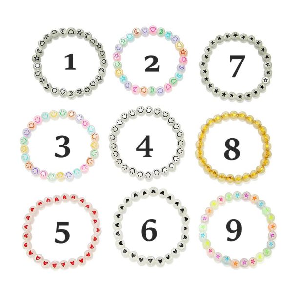 Kids Glow in the Dark Heart Star Cloud Smiling Face Elastic Beads Bracelet - Image 4