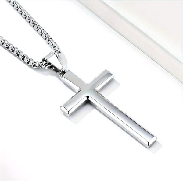 Quality 316L Stainless Steel Polished Faith Cross Pendant Necklace - Image 3