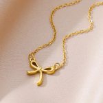 Stainless Steel Delicate Golden Bowknot Pendant Necklace