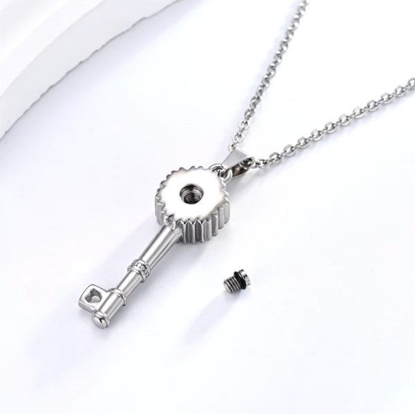 Elegant Stainless Steel Sun Flower Cremation Keepsake Key Pendant Necklace - Image 2