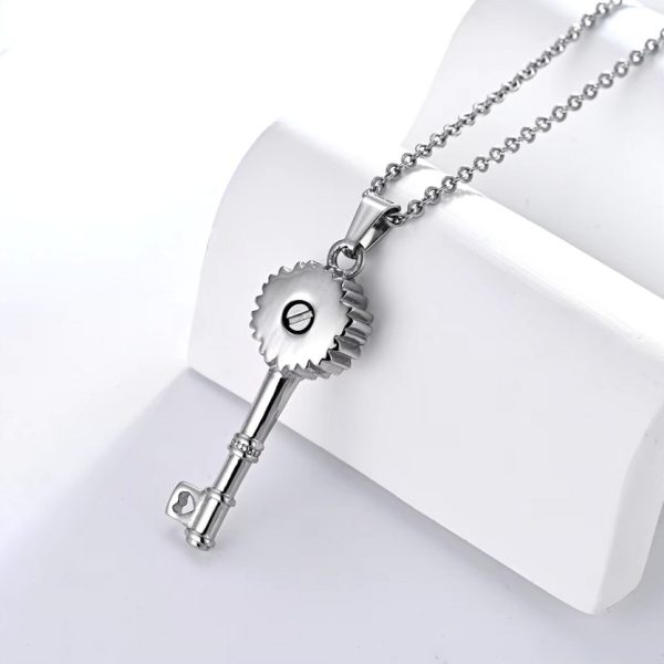 Elegant Stainless Steel Sun Flower Cremation Keepsake Key Pendant Necklace - Image 4