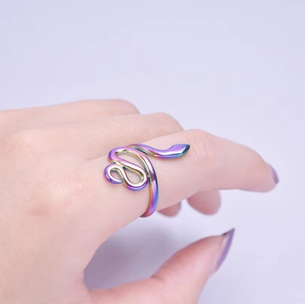 Stainless Steel Creative Serpent Snake Adjustable Design Ring (Size 6-8) - Image 7