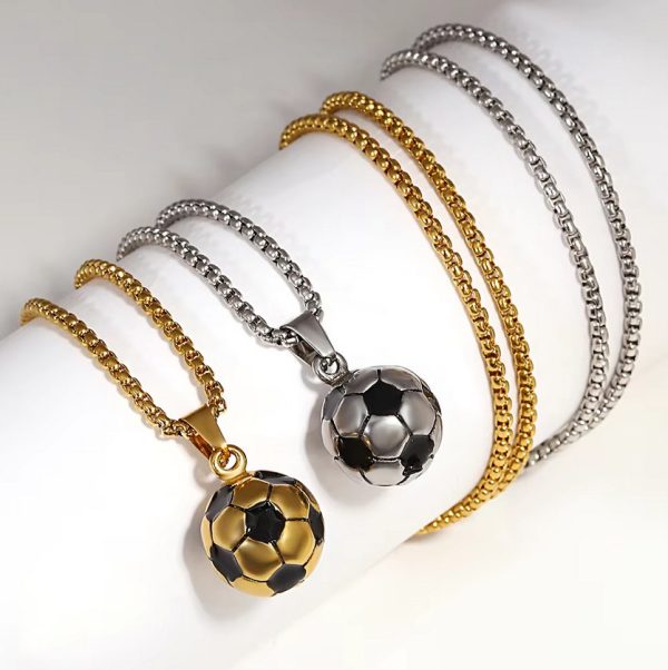 Men's Quality Stainless Steel Solid 3D Football Soccer Titanium Pendant Necklace - Image 2