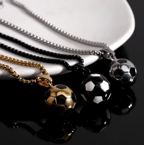 Men's Quality Stainless Steel Solid 3D Football Soccer Titanium Pendant Necklace - Image 4