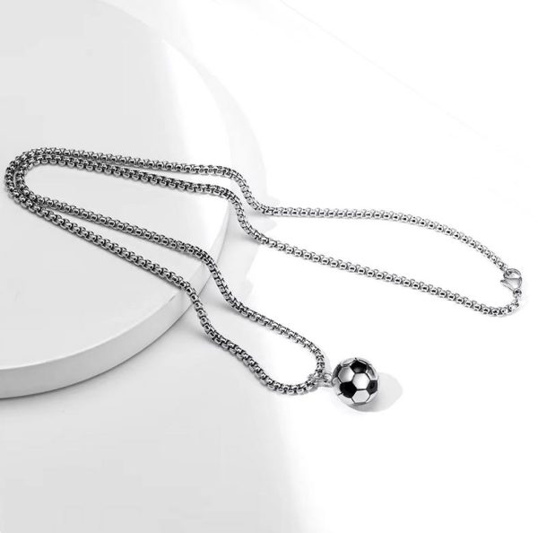 Quality Stainless Steel Solid 3D Football Soccer Titanium Pendant Necklace - Image 3