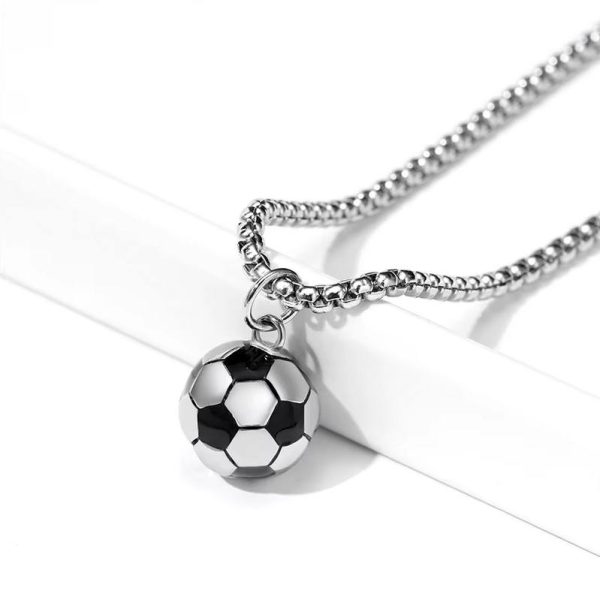 Quality Stainless Steel Solid 3D Football Soccer Titanium Pendant Necklace - Image 2