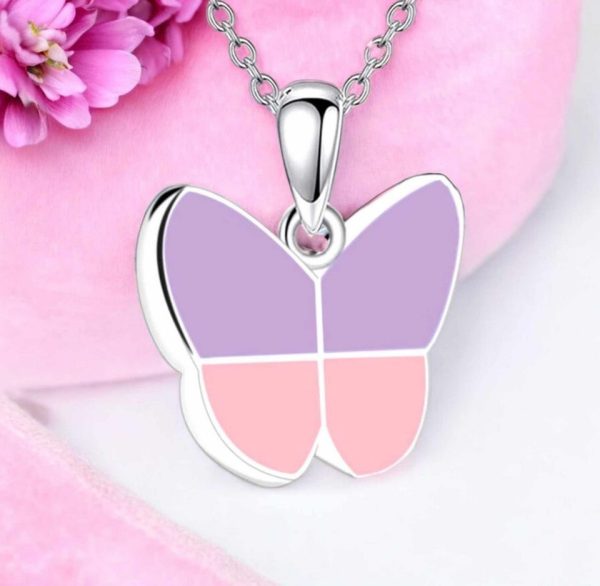 Stainless Steel Purple Pink Serene Butterfly Cremation Keepsake Pendant Necklace - Image 3