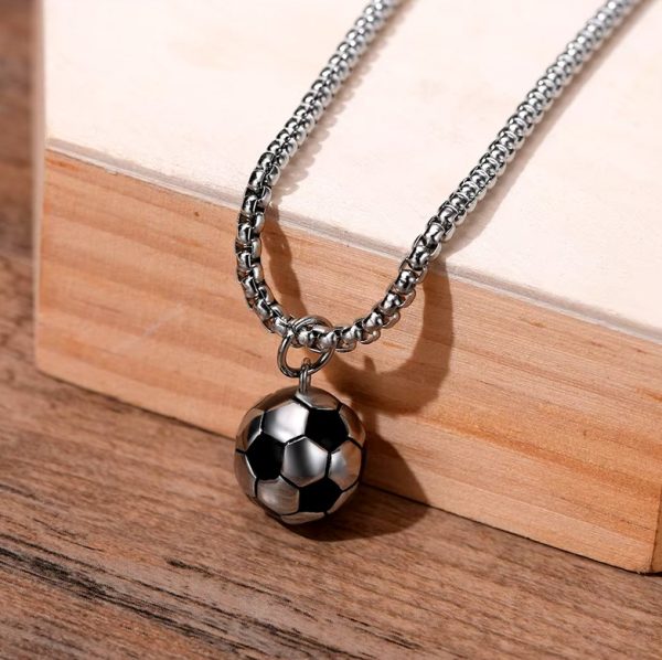 Quality Stainless Steel Solid 3D Football Soccer Titanium Pendant Necklace - Image 5