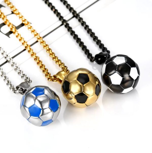 Men's Quality Stainless Steel Solid 3D Football Soccer Titanium Pendant Necklace