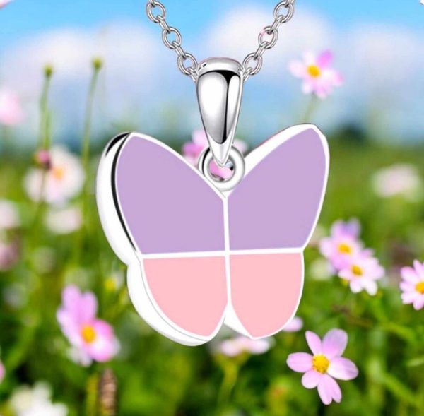 Stainless Steel Purple Pink Serene Butterfly Cremation Keepsake Pendant Necklace