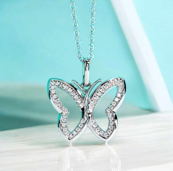 Exquisite 18K 925 Sterling Silver Hollow Moissanite Butterfly Pendant Necklace - Image 4