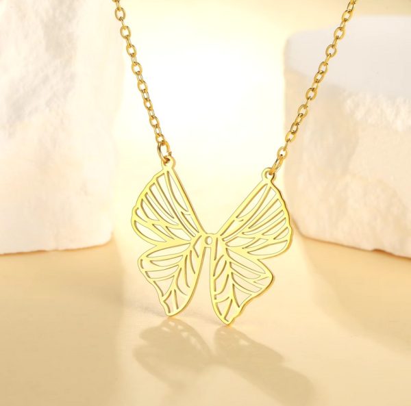 Exquisite Stainless Steel Hollow Butterfly Wings Pendant Necklace - Image 2