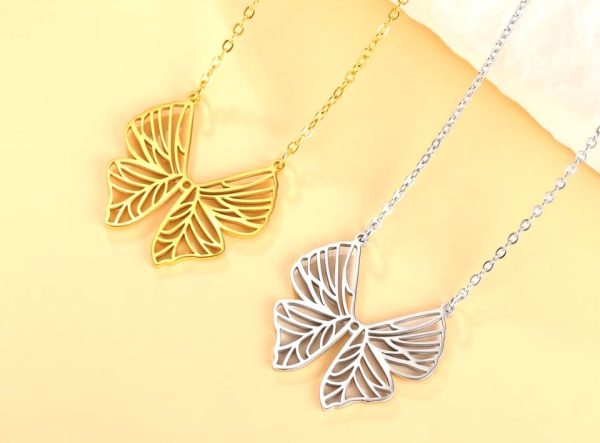 Exquisite Stainless Steel Hollow Butterfly Wings Pendant Necklace