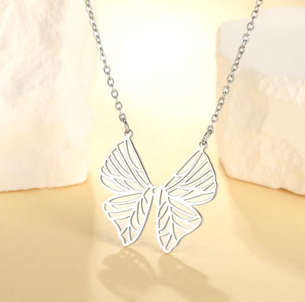 Exquisite Stainless Steel Hollow Butterfly Wings Pendant Necklace - Image 4