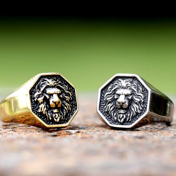 Men's 316L Stainless Steel 3D Lion Head High Polished Signet Ring - Image 2