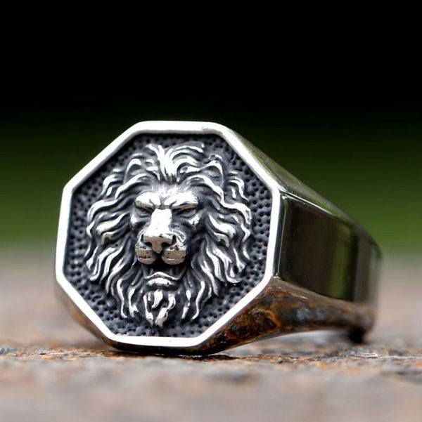 Men's 316L Stainless Steel 3D Lion Head High Polished Signet Ring - Image 3