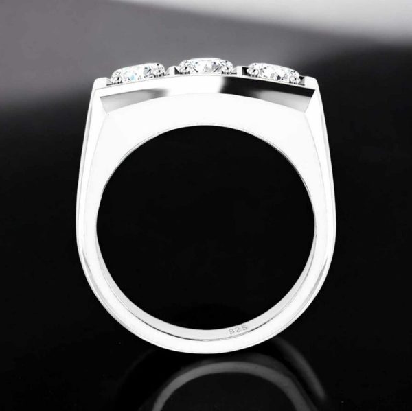 Men's 18K 925 Sterling Silver 0.9CT Luxury 3 Stone Moissanite Ring - Image 4