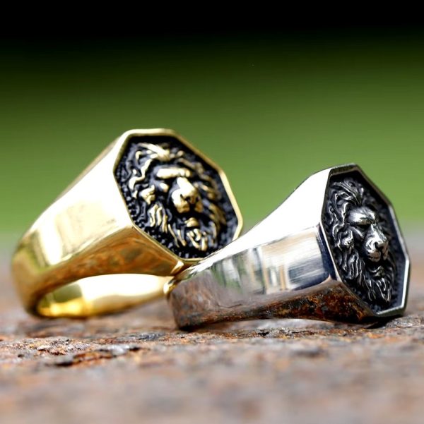 Men's 316L Stainless Steel 3D Lion Head High Polished Signet Ring - Image 5