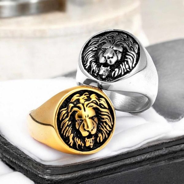 Men's 316L Stainless Steel 3D Lion Head High Polished Round Signet Ring - Image 6