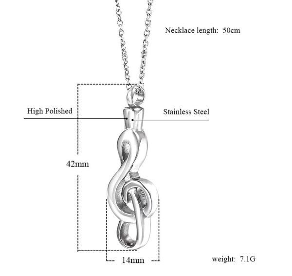 Quality Stainless Steel Cremation Keepsake Musical Note Pendant Necklace - Image 7