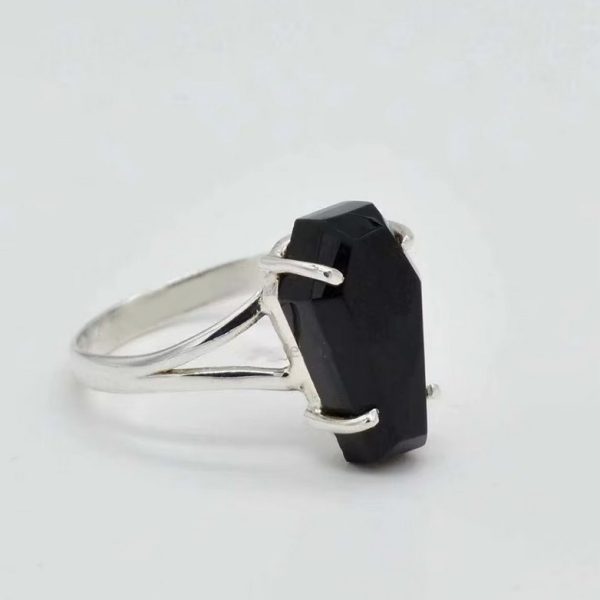 Creative Coffin Design Black Synthetic Zirconium Vintage Style Ring - Image 4