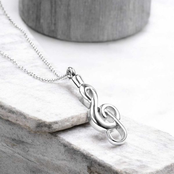 Quality Stainless Steel Cremation Keepsake Musical Note Pendant Necklace - Image 6