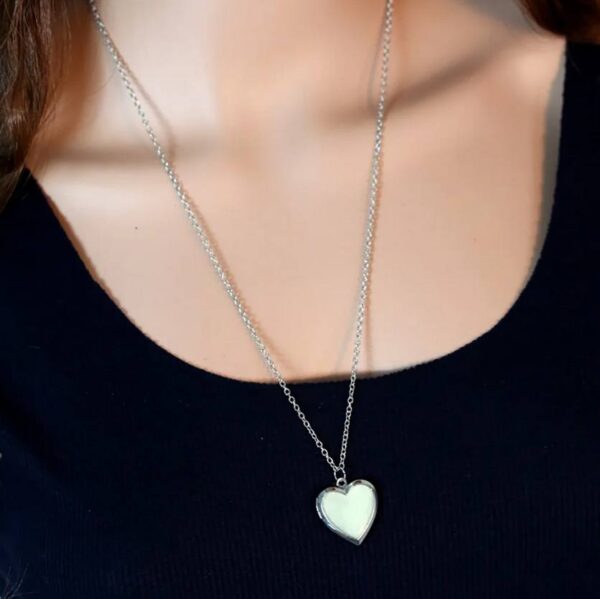 Elegant Glow in the Dark Nature Stone Heart Photo Locket Pendant Necklace - Image 5