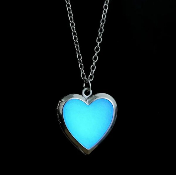 Elegant Glow in the Dark Nature Stone Heart Photo Locket Pendant Necklace