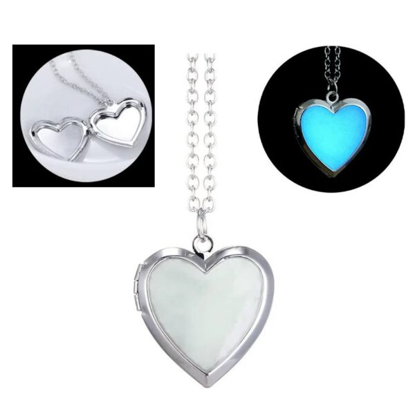 Elegant Glow in the Dark Nature Stone Heart Photo Locket Pendant Necklace - Image 2