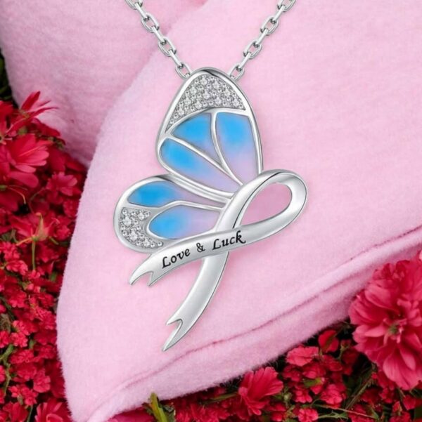 Platinum 925 Sterling Silver Gradient Butterfly Awareness Ribbon Pendant