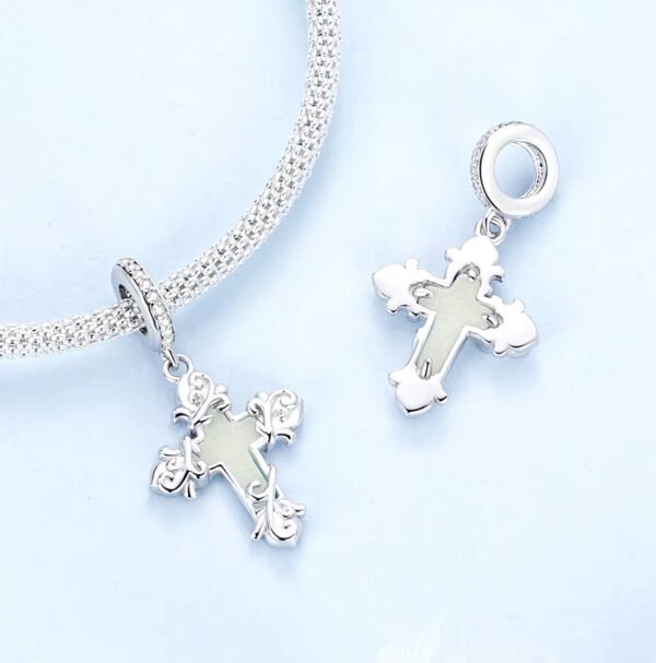 Exquisite Platinum 925 Sterling Silver Glow In The Dark Cross Charm Pendant - Image 5