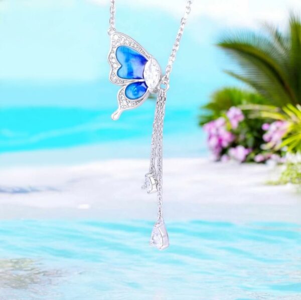 Exquisite 18K 925 Sterling Silver Gradient Blue Zircon Butterfly Tassel Pendant - Image 6