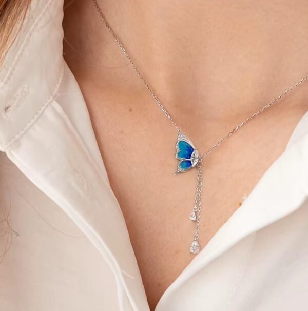 Exquisite 18K 925 Sterling Silver Gradient Blue Zircon Butterfly Tassel Pendant - Image 7