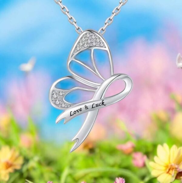 Platinum 925 Sterling Silver Gradient Butterfly Awareness Ribbon Pendant - Image 5